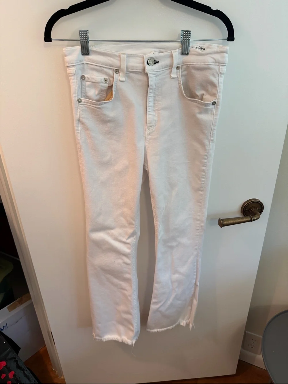 rag & bone JEAN White Flare Cropped Raw Hem Jeans Size 29